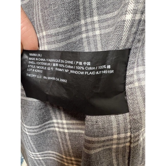 Theory Men’s Plaid Grid Flannel Button Down Shirt Size XL Cream Gray - Picture 7 of 7